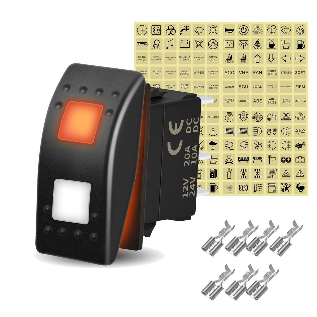 12V 20A White Lens Led Rocker Switch SPST / DPDT / Latching ON-OFF / Momentary (ON)-OFF-(ON) For Carling Switch Replace