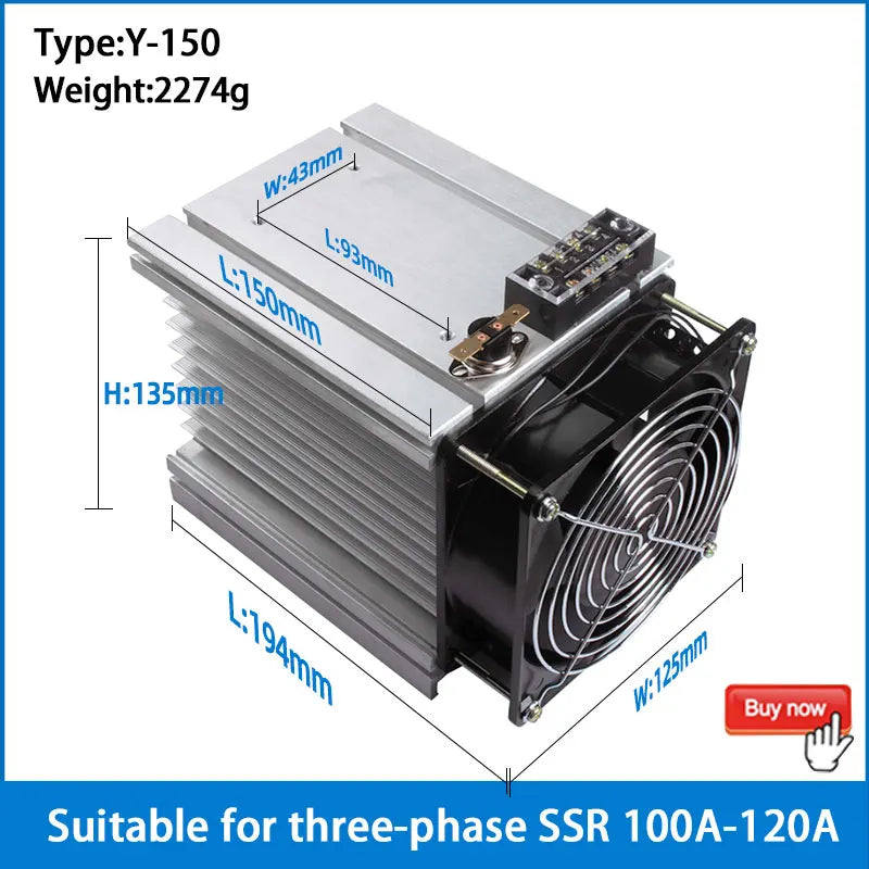 LCTC Radiator With Fan For Three Phase Solid State Relay SSR Heat Sink 100A 120A 3-phase Relay DC 48V Y-150