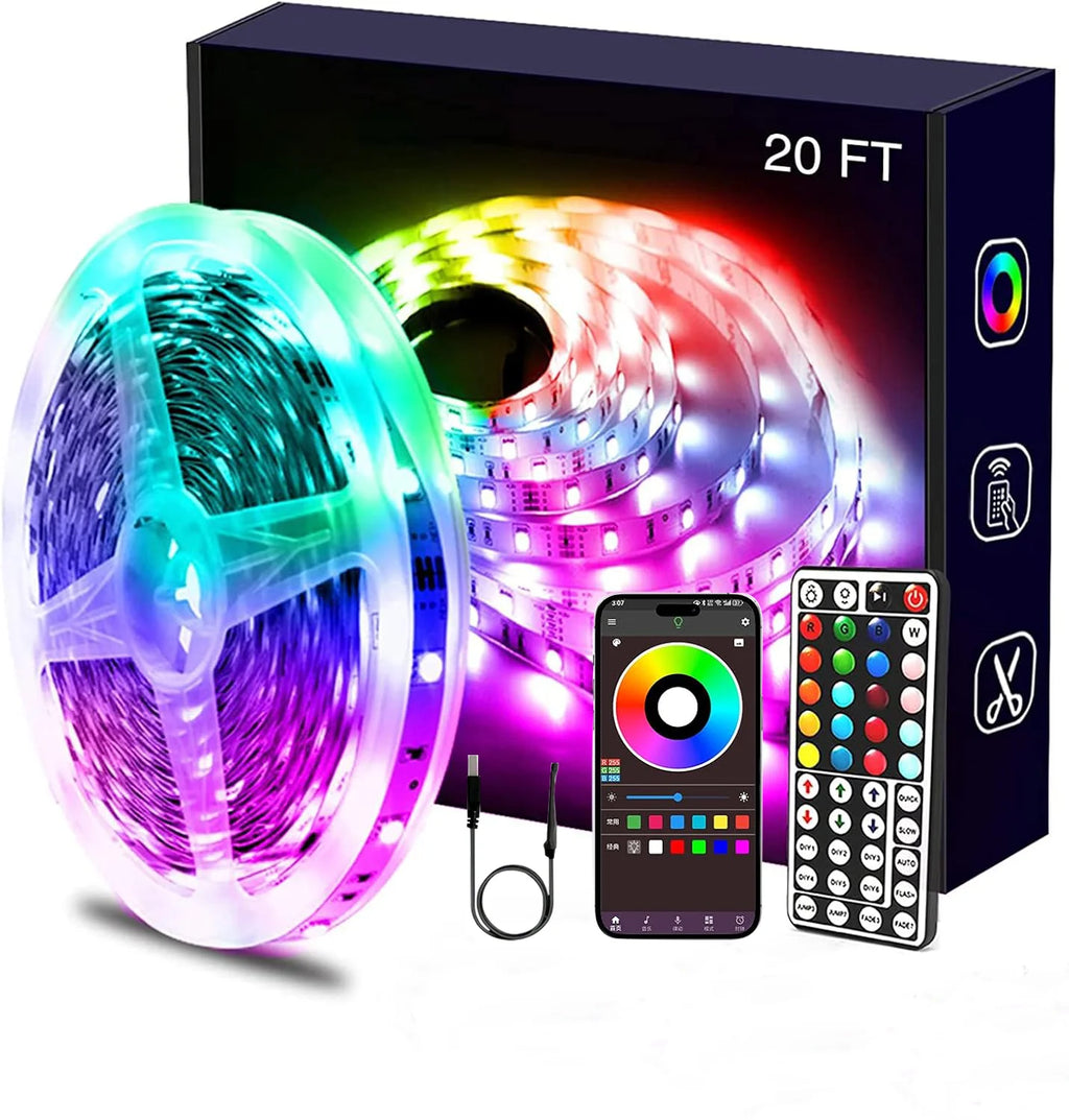 Smart LED Strip Lights 1m-20m Music Sync 5V RGB Led Light with App and Remote Control Christmas Party Room Decoration Lighting