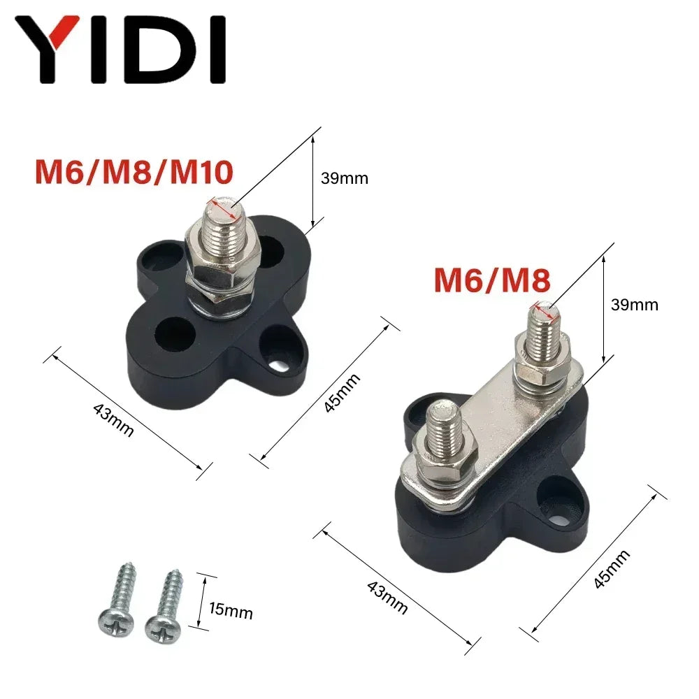 M6 M8 M10 Junction Terminal Block Stud Bus Bar Heavy Duty Battery Power Distribution DC 48V Busbar Red/Black Automotive RV Boat