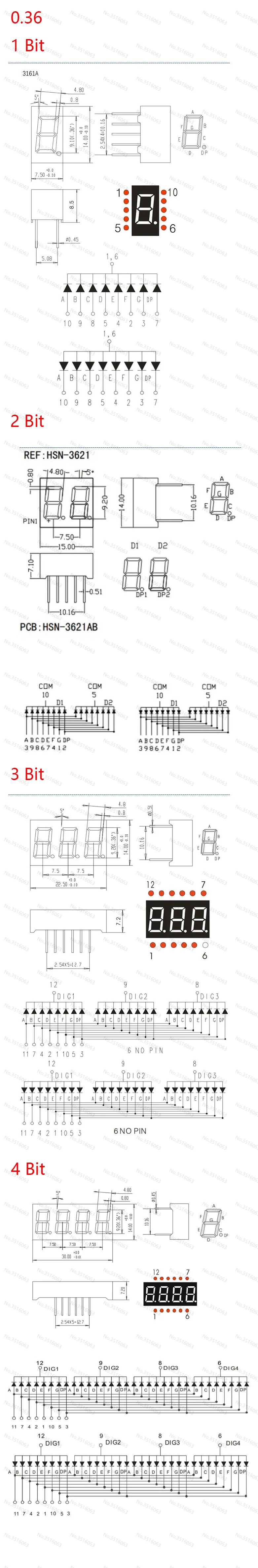 5Pcs LED Digital Tube Display 0.28/0.36/0.4/0.56/0.8-Inch 1/2/3/4-Bit 7 Segment Common Cathode/Anode Red/White/Yellow/Green/Blue