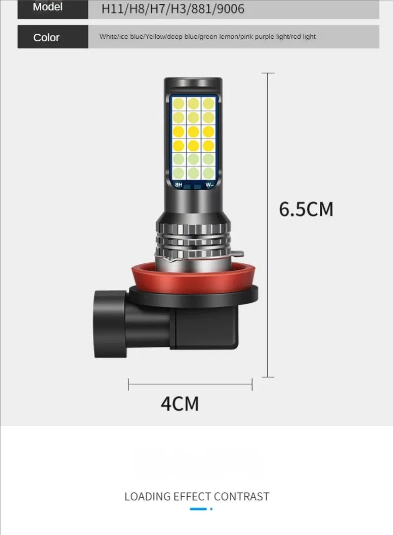 Car Led Fog Lamp with Flashing 3030 Three-Color Fog Lamp Bulb Red Green Pink Blue Super Bright H3 H8 H11 9006 9005 H7 Modified