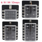 Blade Holder Fuse Box 12/10/8/6 Ways Modified Terminal Block Fuse with LED Warning Light 12V~24V Power Distribution Panel Boat