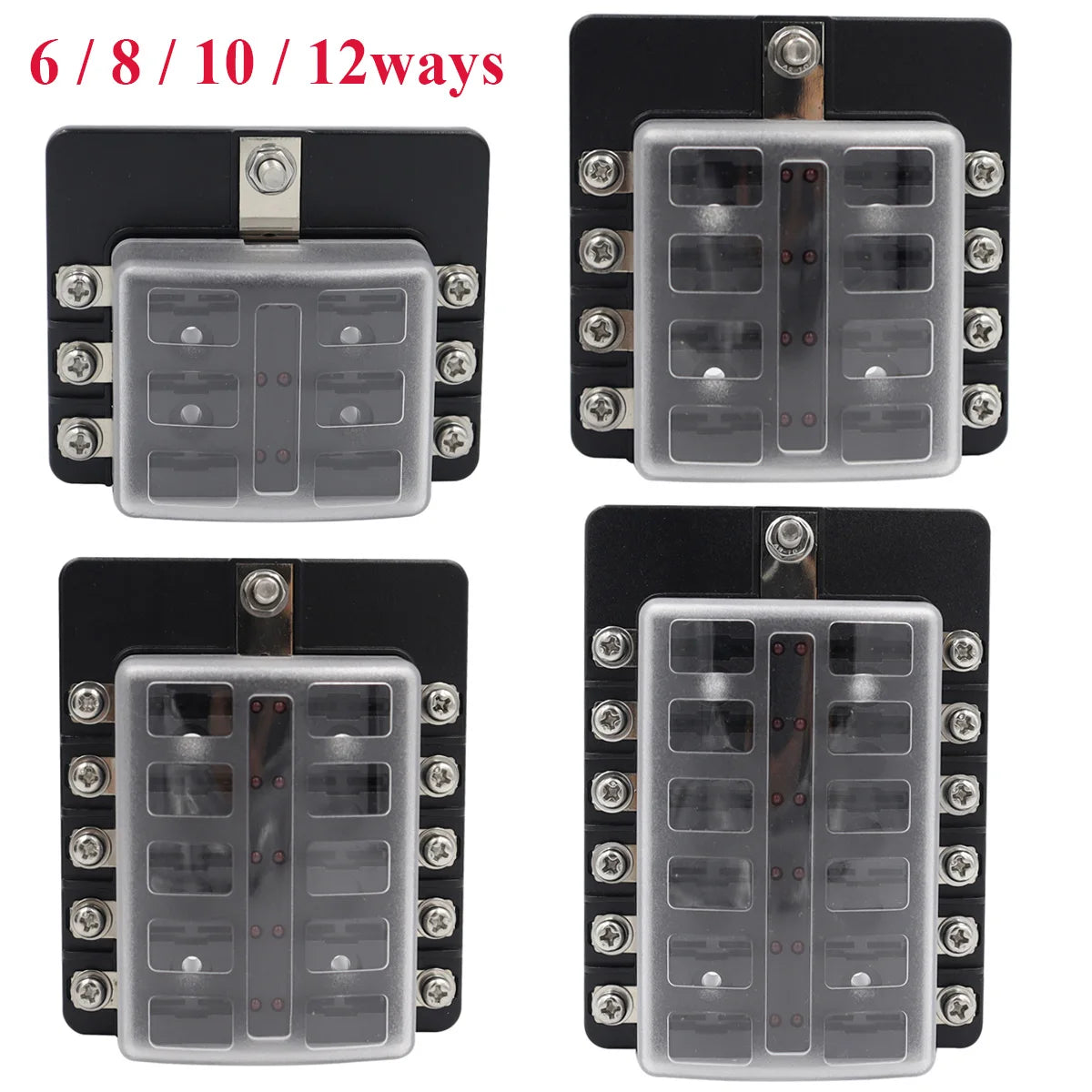 Blade Holder Fuse Box 12/10/8/6 Ways Modified Terminal Block Fuse with LED Warning Light 12V~24V Power Distribution Panel Boat