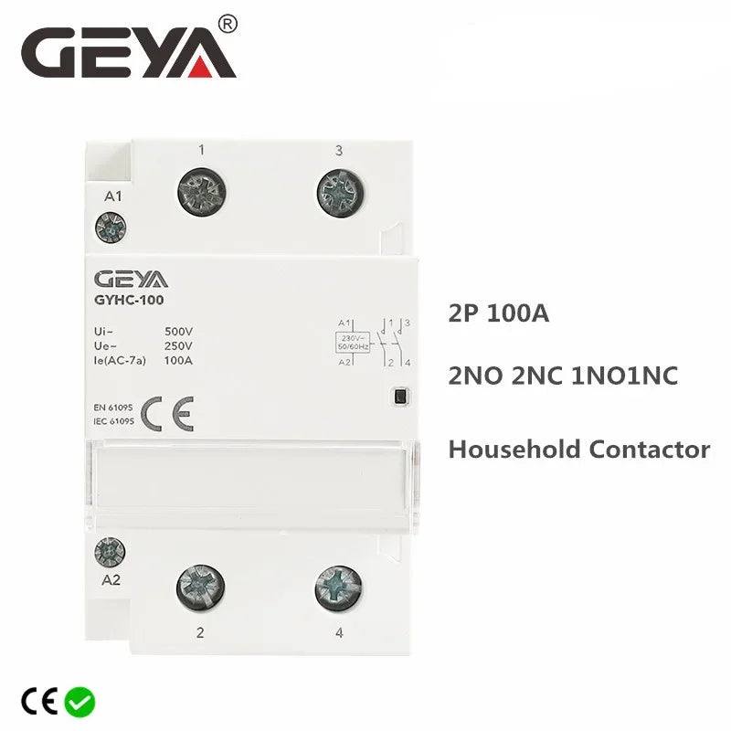 GEYA GYHC 2Pole 100A Modular Contactor 2NO 2NC 1NO1NC 220V Automatic Household Contactor Din Rail Type ICT 50/60Hz