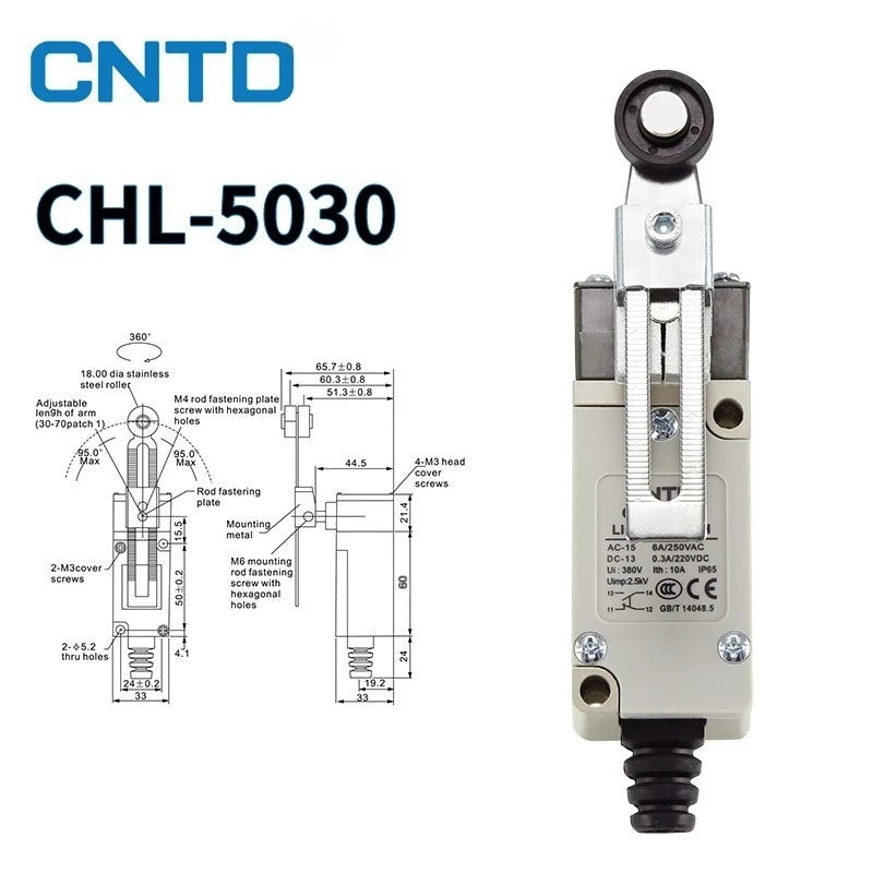 CNTD Vertical Travel Limit Switch 10A 250V CHL‑5000 CHL‑5030 CHL‑5050 CHL‑5200 CHL‑5220 CHL‑5300 Micro Switch IP65 Waterproof
