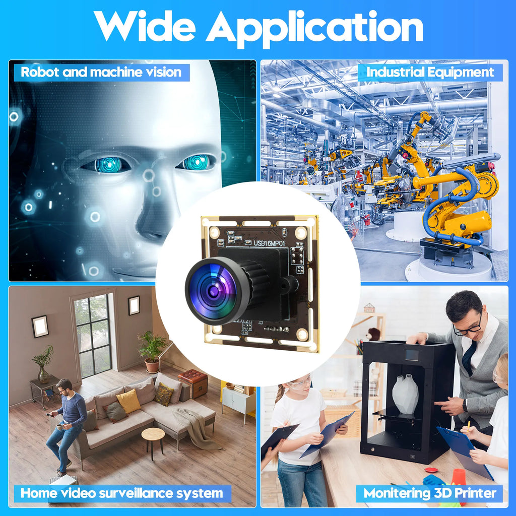 ELP 16MP USB Camera Module Wide Angle PC Webcam with Micro Distortion Lens IMX298 Industrial Lightburn Camera for Raspberry Pi