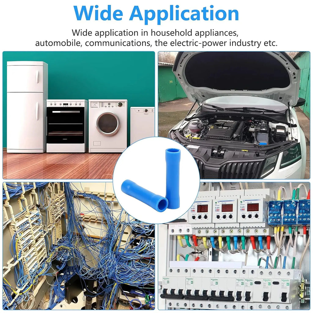 100pcs Blue Butt Connectors, Butt Splice Crimp Connectors, (16-14) AWG Insulated Electrical Wire Crimp Connectors, Butt Splice