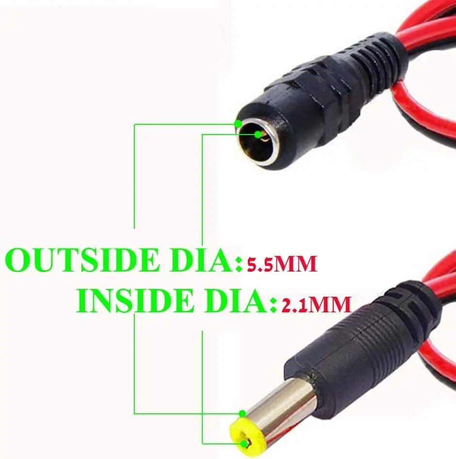DC Power Pigtail Cable 5.5x2.1mm 25cm Male Female DC Connector Plug 22 AWG Barrel Jack Connector for CCTV Camera LED Strip Light