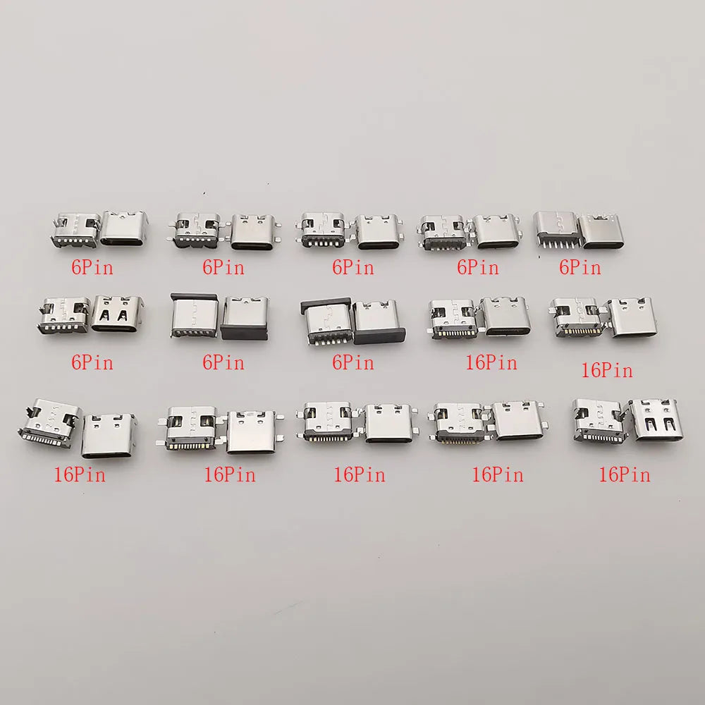 1Box Type-C USB Charging Dock Connectors 6 Pin 16 Pin USB-C Female Jack SMD DIP PCB Soldering DIY Repair Type C Socket Adapter