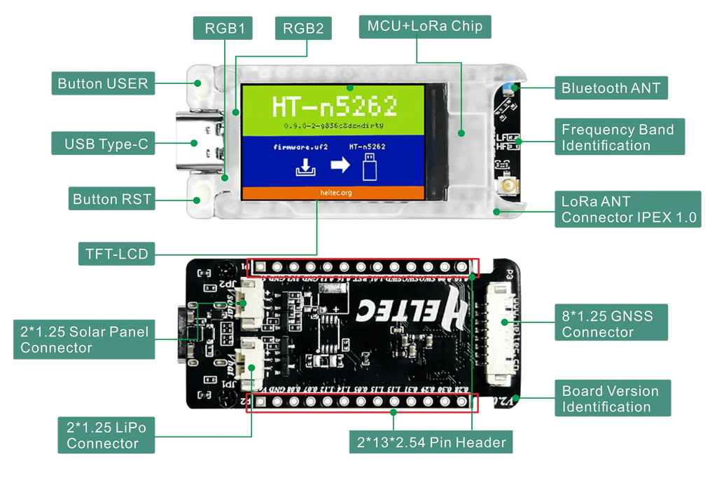 Heltec Mesh Node T114 nRF52840 SX1262 LoRa Meshtastic Board 868MHz 915MHz Ultra Low Power TFT Display Solar GPS Interface