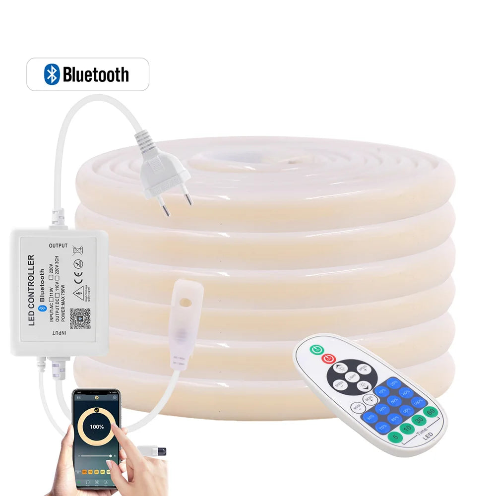 Wall Touch Wifi Bluetooth COB LED Neon Strip Light 220V Dimmable 23key Remote Control Power Kit AC 220V 288LED/m Waterproof Rope