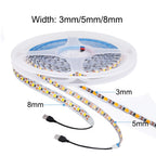 3MM 5MM 8MM Width DC 5V LED Strip 2835 120LEDs/m 1 LED Per Cut Flexible Tape IP20 Not Waterproof Warm Natural Cool White 1M-5M