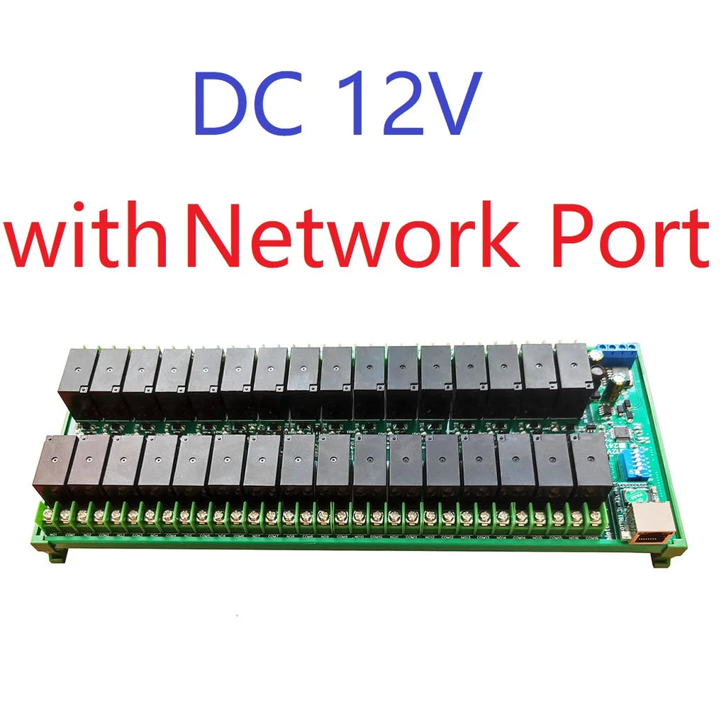Ethernet/RS485 Relay Module with 32 Channels DC 12V 24V 20A, RJ45 Network Port TCP/IP and Modbus RTU Board