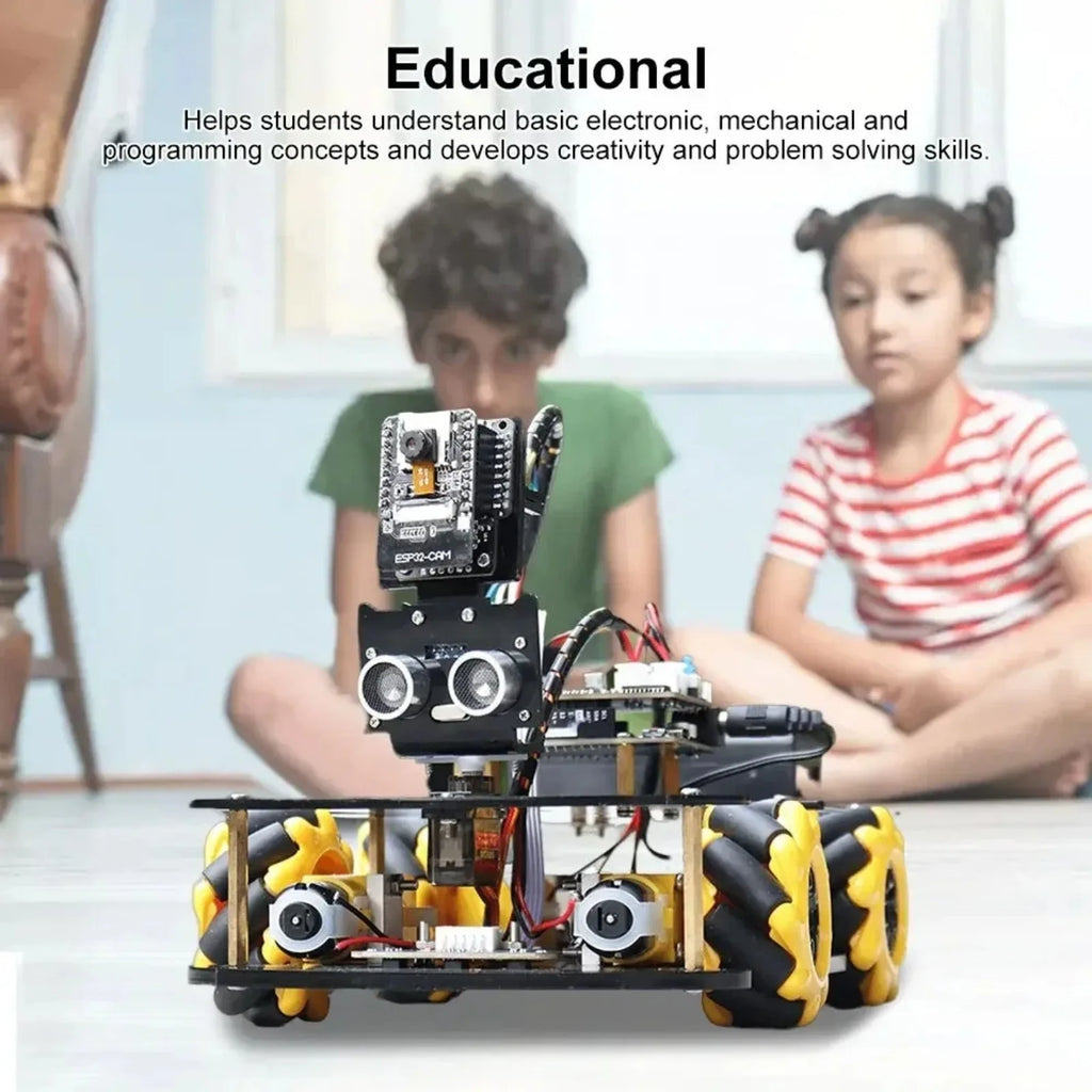 ESP32 CAM WiFi Smart Robot Car Kit with Mecanum Wheels, Ultrasonic Sensor & TT Motors for Programming Education