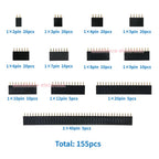 155PCS 2.54mm Single Row Pin Socket Female Header Connector Box 4/6/8/10/12/16/20/40pin PCB Board Combination Kit for Arduino