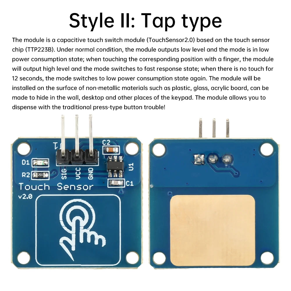 TTP223B Digital Touch Sensor Switch Module 1 Channel Capacitive Touch Module Gold-Plated Point Action Latch Type