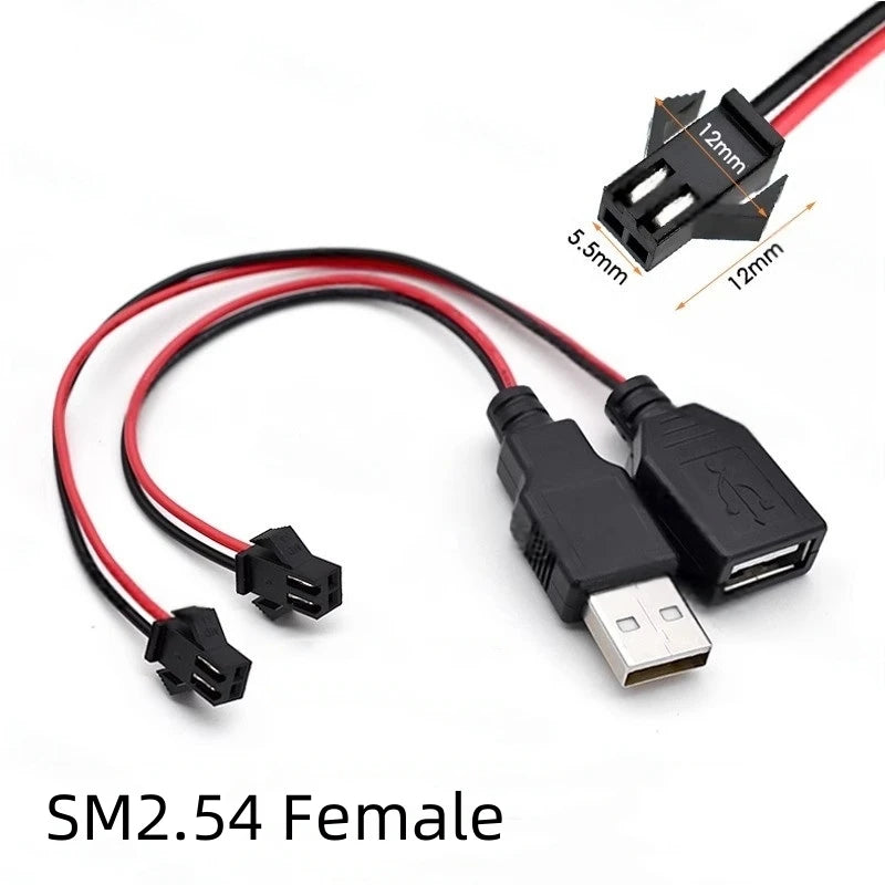 1PCS USB Male and Female Head to SM2.54mm Terminal Cable 2-Pin Power Supply USB Socket Cable 2P Terminal Male and Female