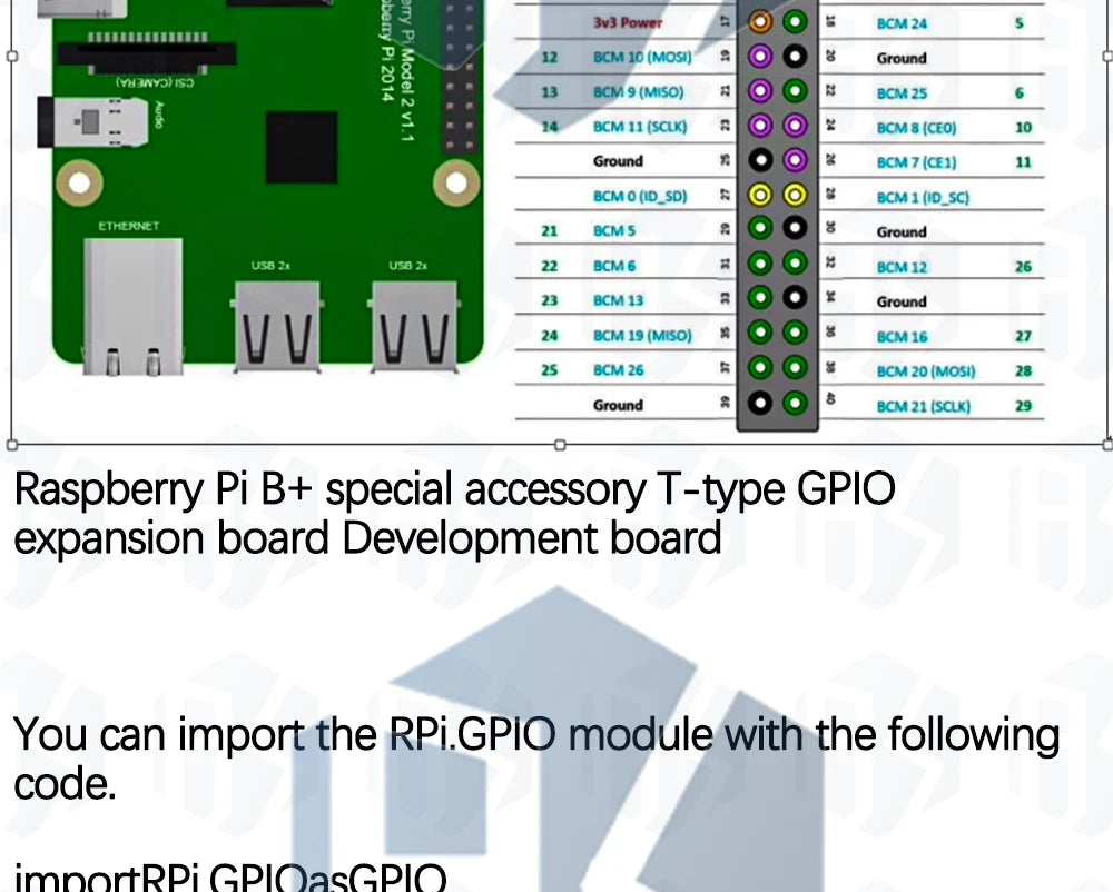 T-Type GPIO Breakout Expansion Board with 20cm FFC 40-Pin Ribbon Cable, Compatible for Raspberry Pi 2/3 Model B/B+/A+