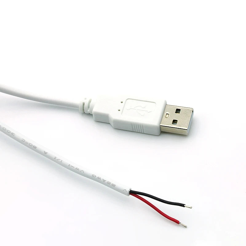 0.3m/1m/2m USB Power Supply Cable 2 Pin USB 2.0 A Female Male Charger Charging Cord Extension Connector DIY White Wire