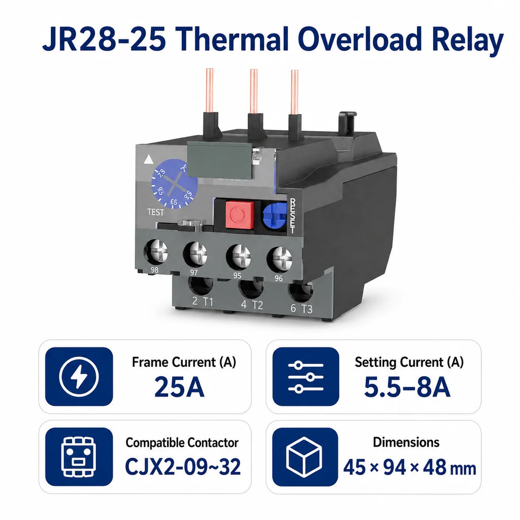 JR28 Series Thermal Overload Relay 25A 36A  Adjustable Current Motor Protection Electrical Overload Protector for AC Contactor