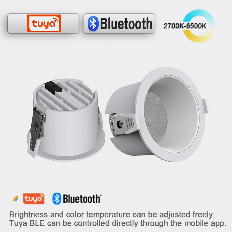 LED High-Efficiency Recessed, Ceiling Light Anti Glare Downlight,Tuya Bluetooth/ Zigbee matter Smart Lamp Lighting AC85V-260V
