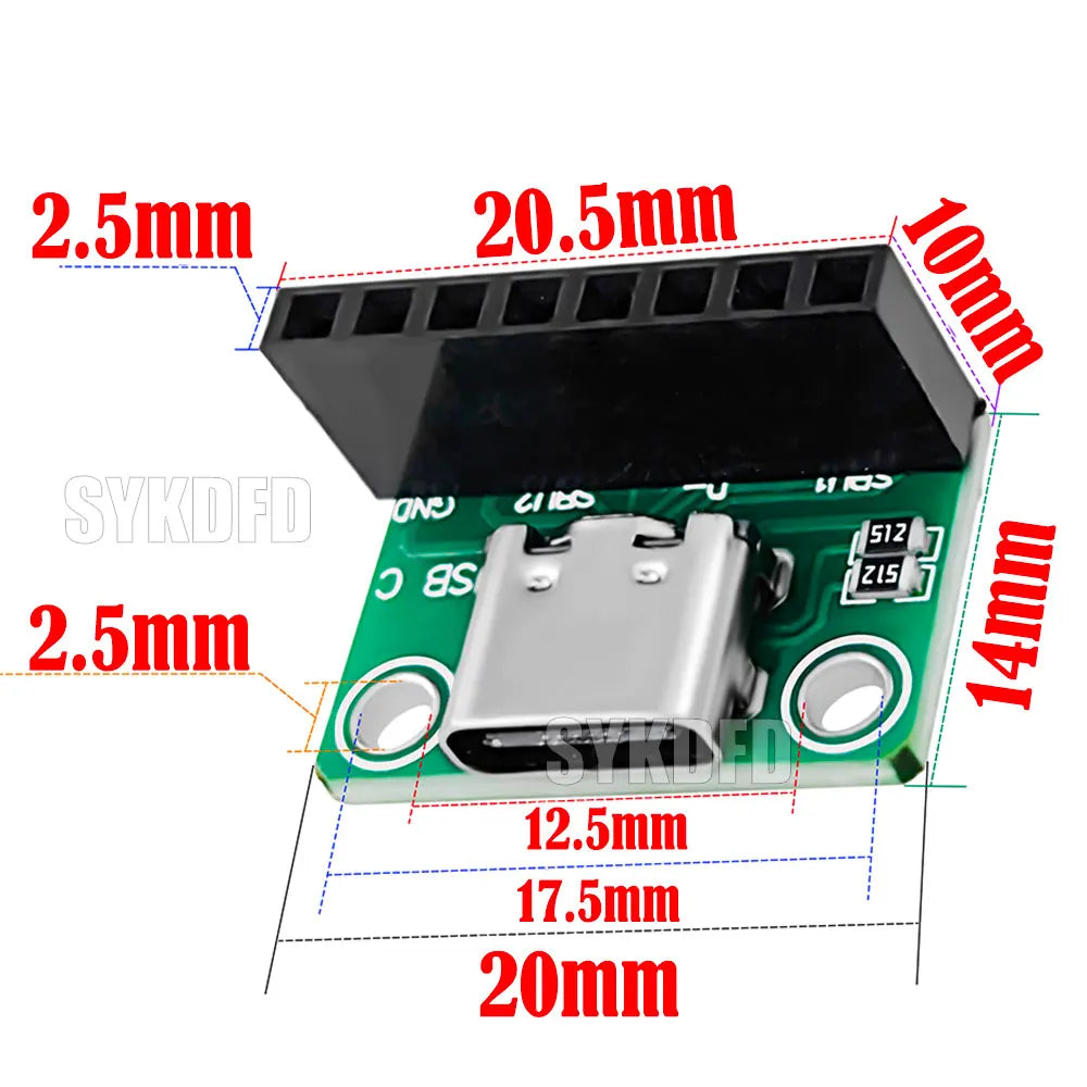 USB 3.1 Type C Connector 16 Pins Type-C Female Socket Receptacle Adapter Type-C 16Pin Adapter Board 8pin 512  Dual Resistor 5.1K