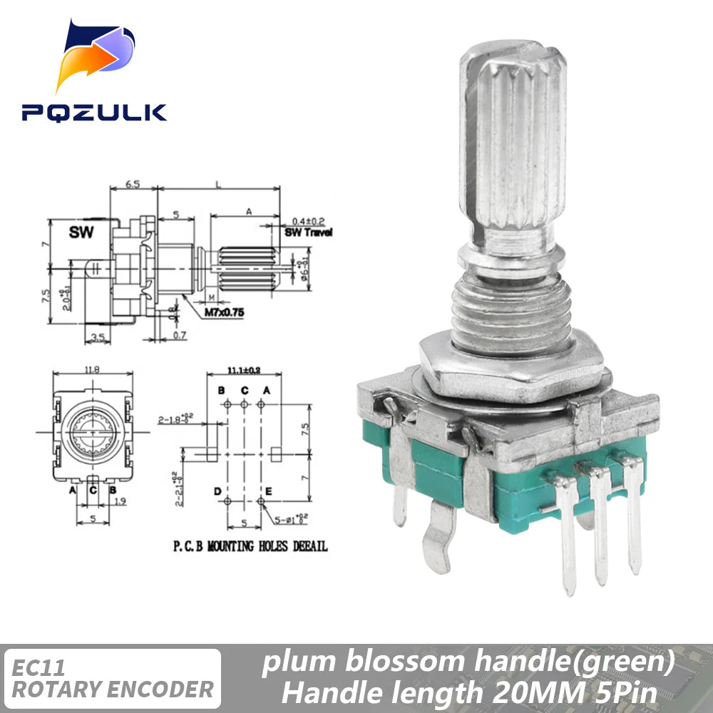 5PCS  20 Position Incremental 360 Rotary Encoder Knob Button Switch EC11 Arduino Digital Potentiometer 15/20mm Plum Half Shaft