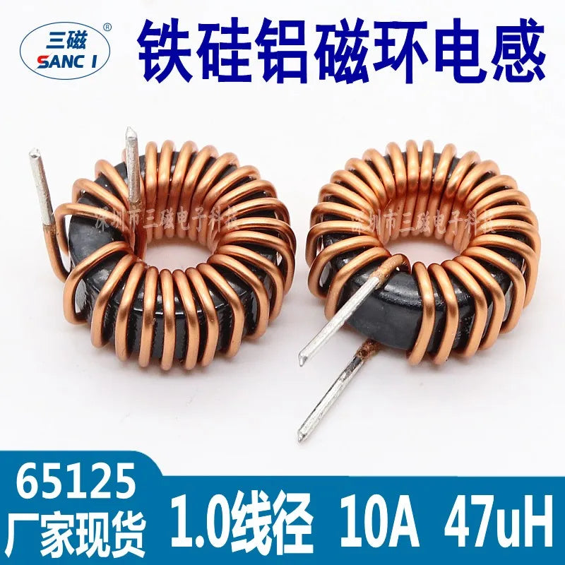 5Pcs Toroid core Inductors 65125 Winding Magnetic Inductance 22uH 33uH 470uH Inductor Iron Gauge Aluminum Magnetic Ring Coil