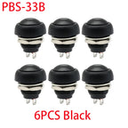 6PCS PBS-33B 12mm 2Pin Waterproof Momentary Push Button Switch 12V 1A Mini Reset Non-Locking Red Green Yellow Blue White Black