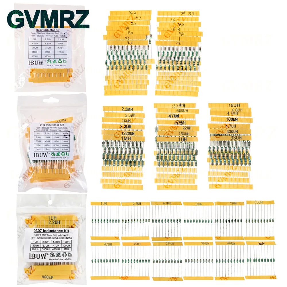 Color Ring Inductor Assortment 0307 1/4W  0410 1/2W 1UH 10UH 100UH Inductors Inductors Assorted Set Kit