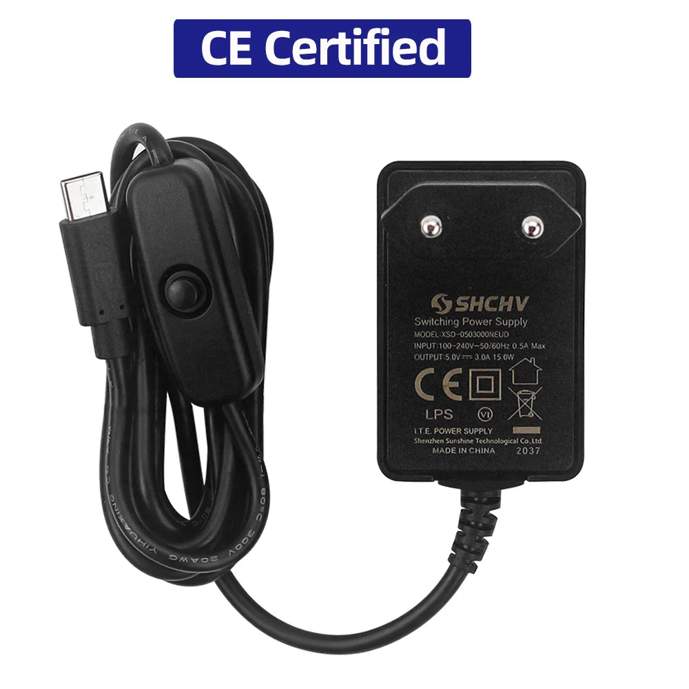 Raspberry Pi 5V 3A Power Supply 15W High Quality USB Type C Power Adapter with CE Certification for Orange Pi 3 4 LTS