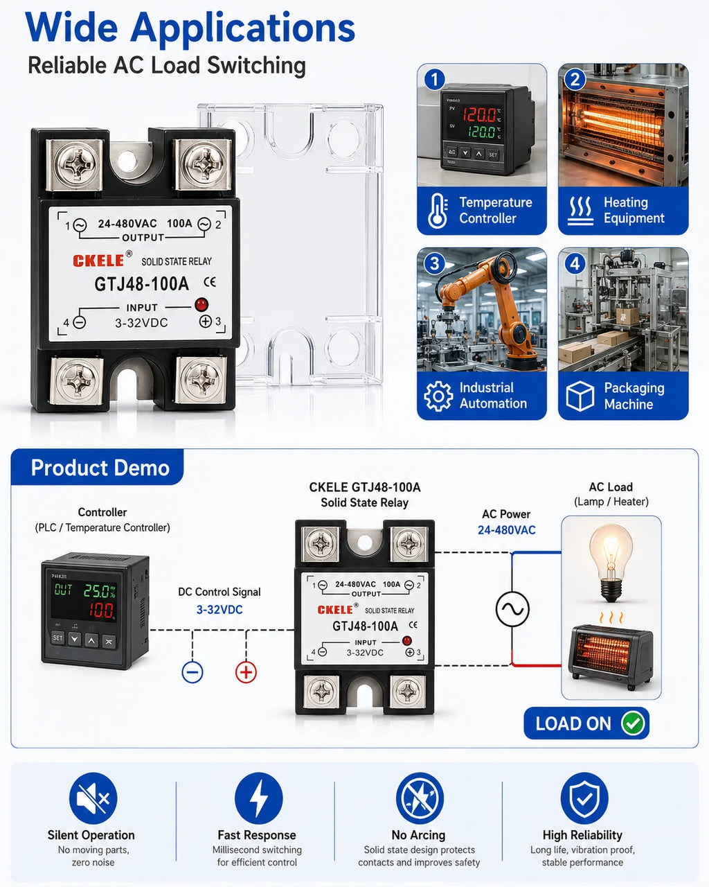 Solid State Relay DC to AC AC to AC DC to DC Zero-crossing SSR 10A25A40A50A60A80A100A