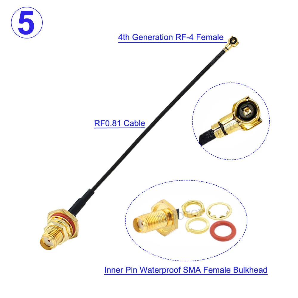 1Pcs IPX-1/IPX-4 Female to Waterproof SMA Female Bulkhead Connector RF0.81/1.13/RG178 Cable 3g 4g WIFI Antenna RF Cable Jumper