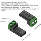 Solderless Plug USB C to 2Pin Terminal Adapter Screw Micro Type-C Male to 2 Pin Crimp Terminal Block 5V Charging Conversion