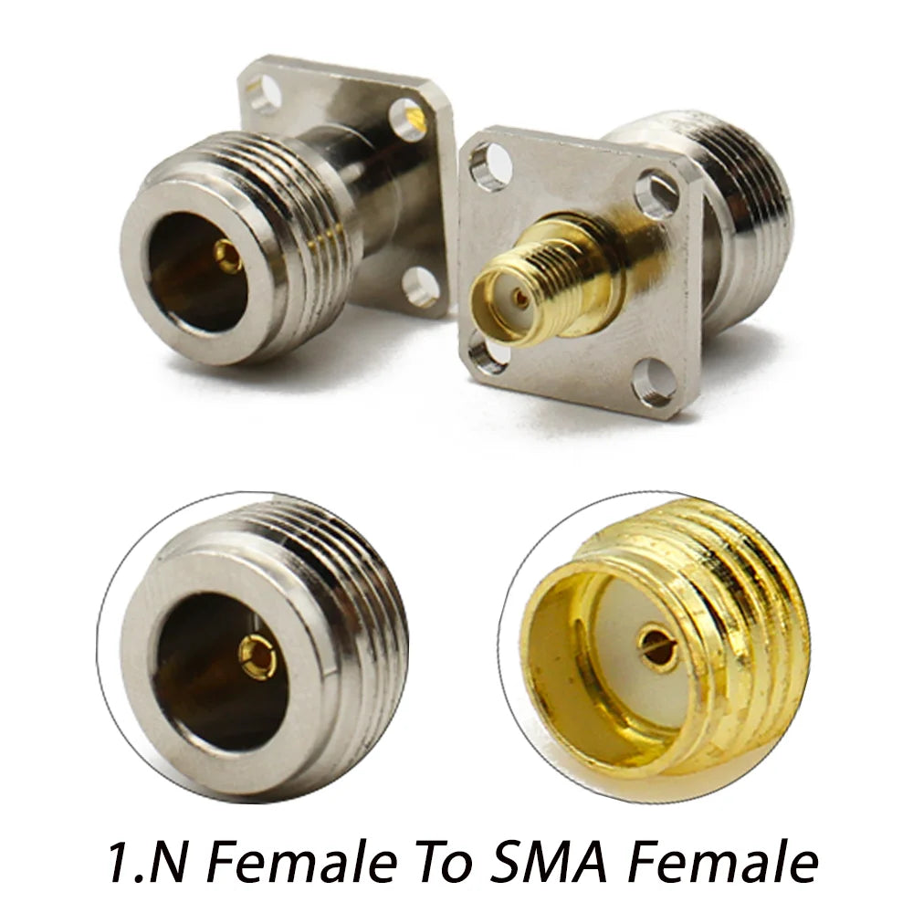 1PCS N To SMA Connector L16 N Female to SMA Female Coax  Adapter Test Converter 4 Hole Flange Panel RF Antennas Connector