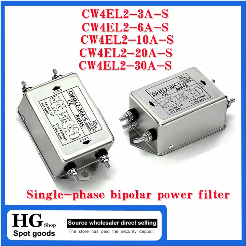 Single-phase bipolar power filter CW4EL2-S 3A/6A/10A/20A/30A circuit purifies EMI anti-jamming bolt-type CW4L2-10A-S  Las