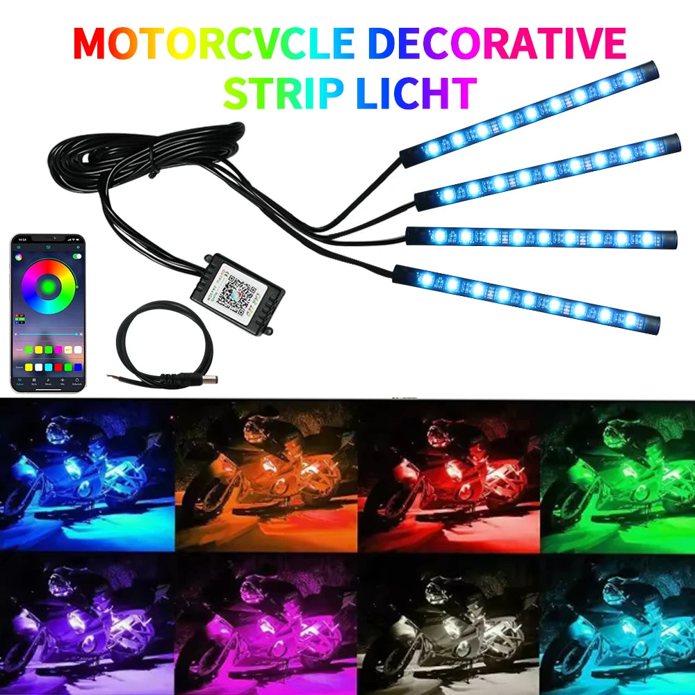Led Motorcycle Atmosphere Light Decorative Ambient Light Strip Neon Lamp Flexible RGB APP 12V For Harley Yamaha Kawasaki Suzuki