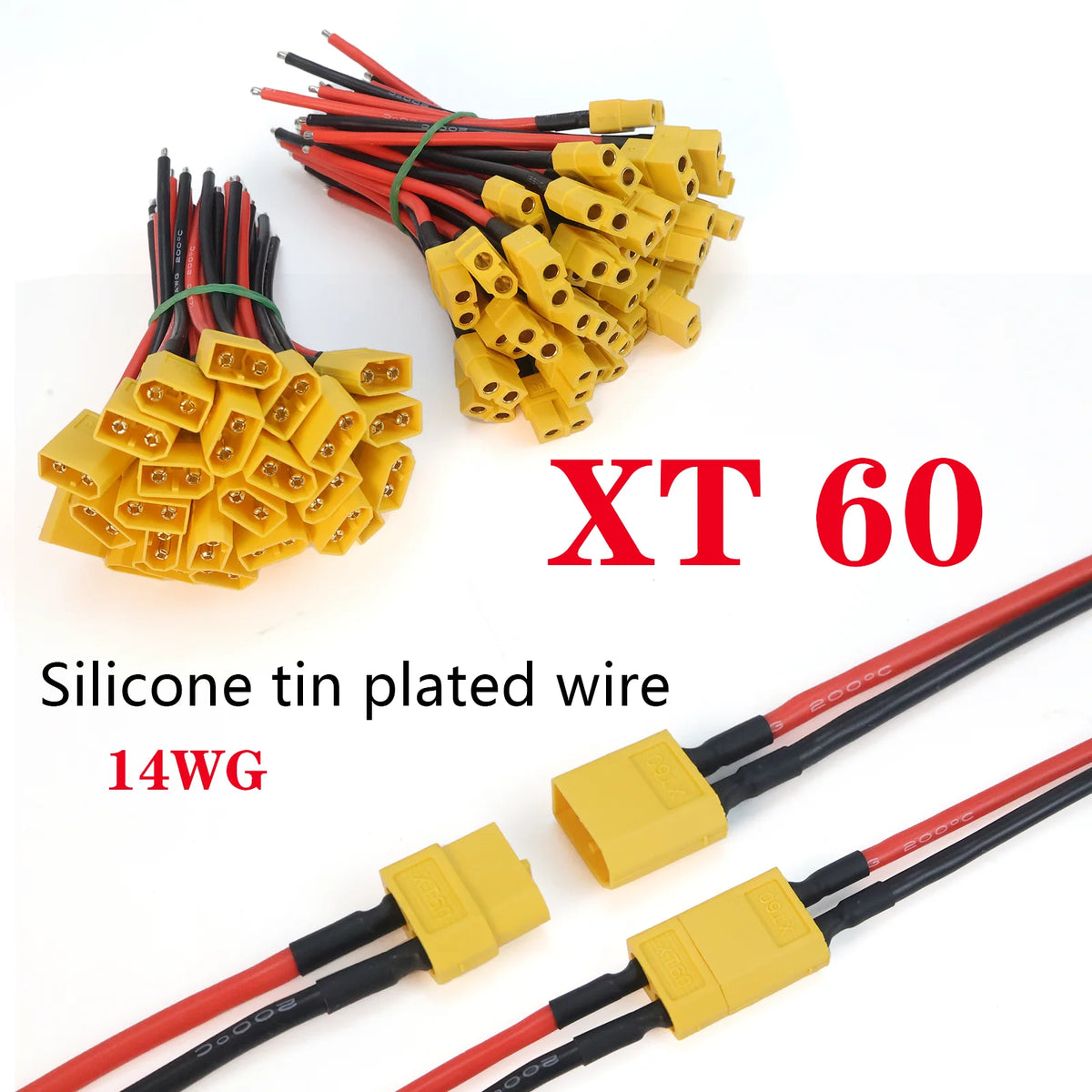 XT60 Male Female Connector Plug Silicone Wire 14AWG Tinned Copper 10cm Pair for RC Lipo Battery Drone FPV Car Boat Charger DIY