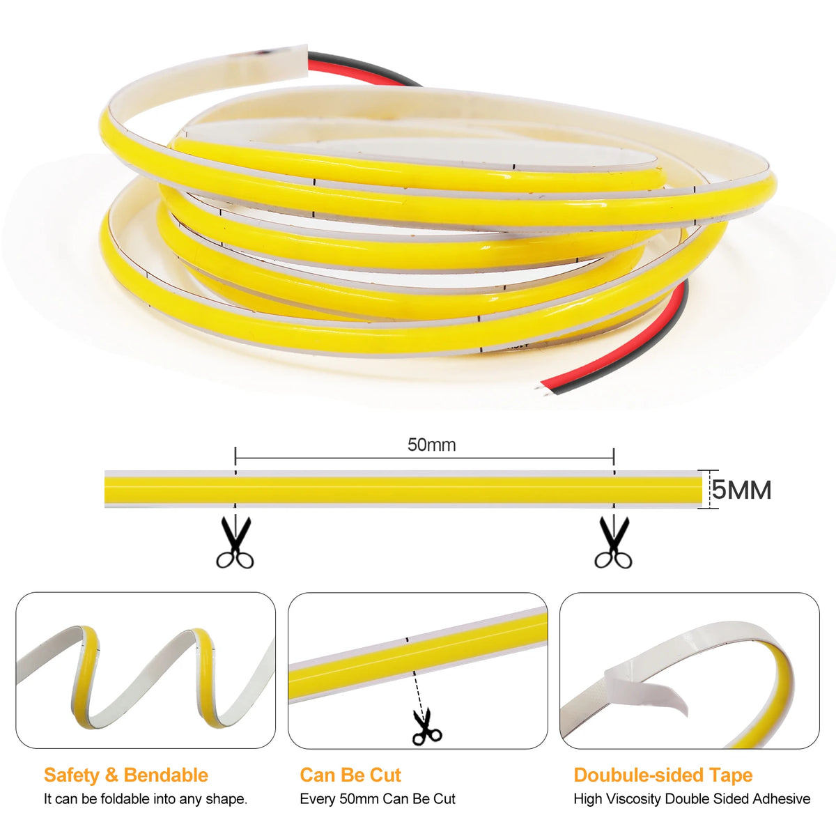 3MM 5MM 8MM COB LED Strip DC 5V/12V/24V High Density Flexible LED Strip Light with Adhesive TV Backlights Home Cabinet Lighting