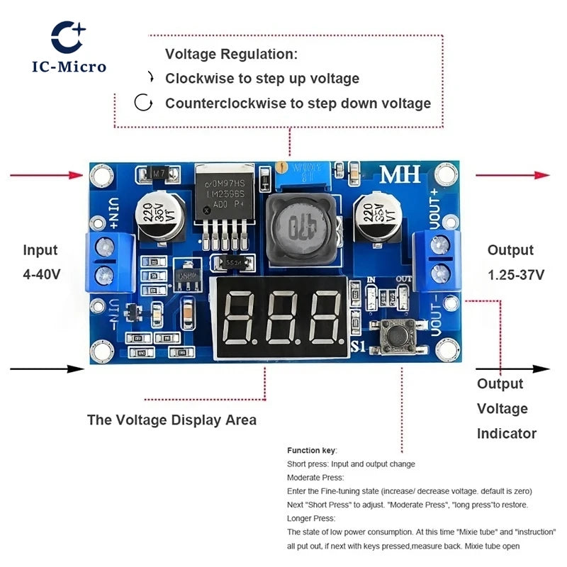 1-10PCS LM2596 DC DC Step Down Converter Voltage Regulator LED Display Voltmeter 4.0~40 to 1.3-37V Buck Adapter Adjustable Power
