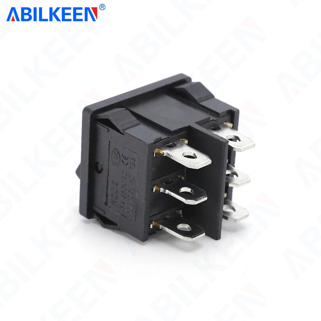 50PCS/LOT ABILKEEN KCD2-203 Plastic Rocker Toggle Switch 6Pin DPDT ON-OFF-ON Latching KCD2 Rocker Switch 16A 250VAC for Car Auto