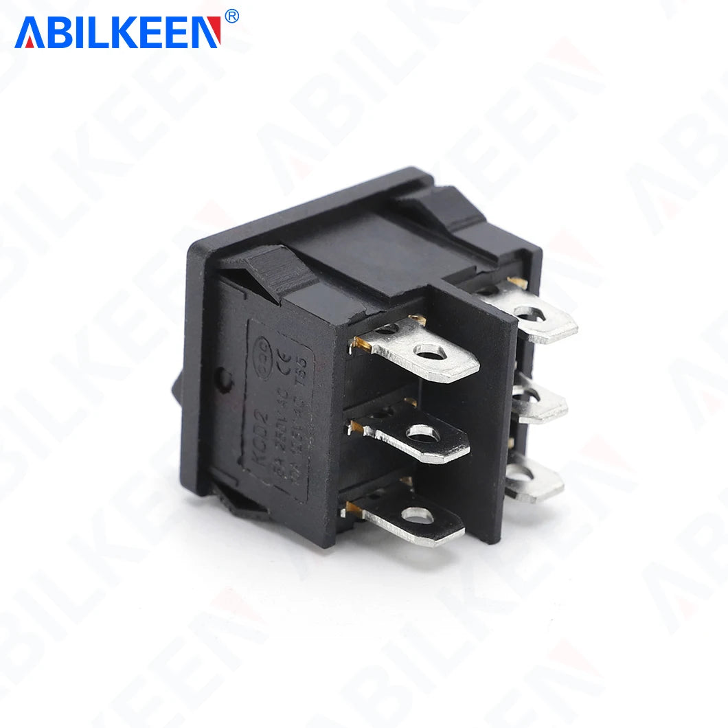 50PCS/LOT ABILKEEN KCD2-203 Plastic Rocker Toggle Switch 6Pin DPDT ON-OFF-ON Latching KCD2 Rocker Switch 16A 250VAC for Car Auto