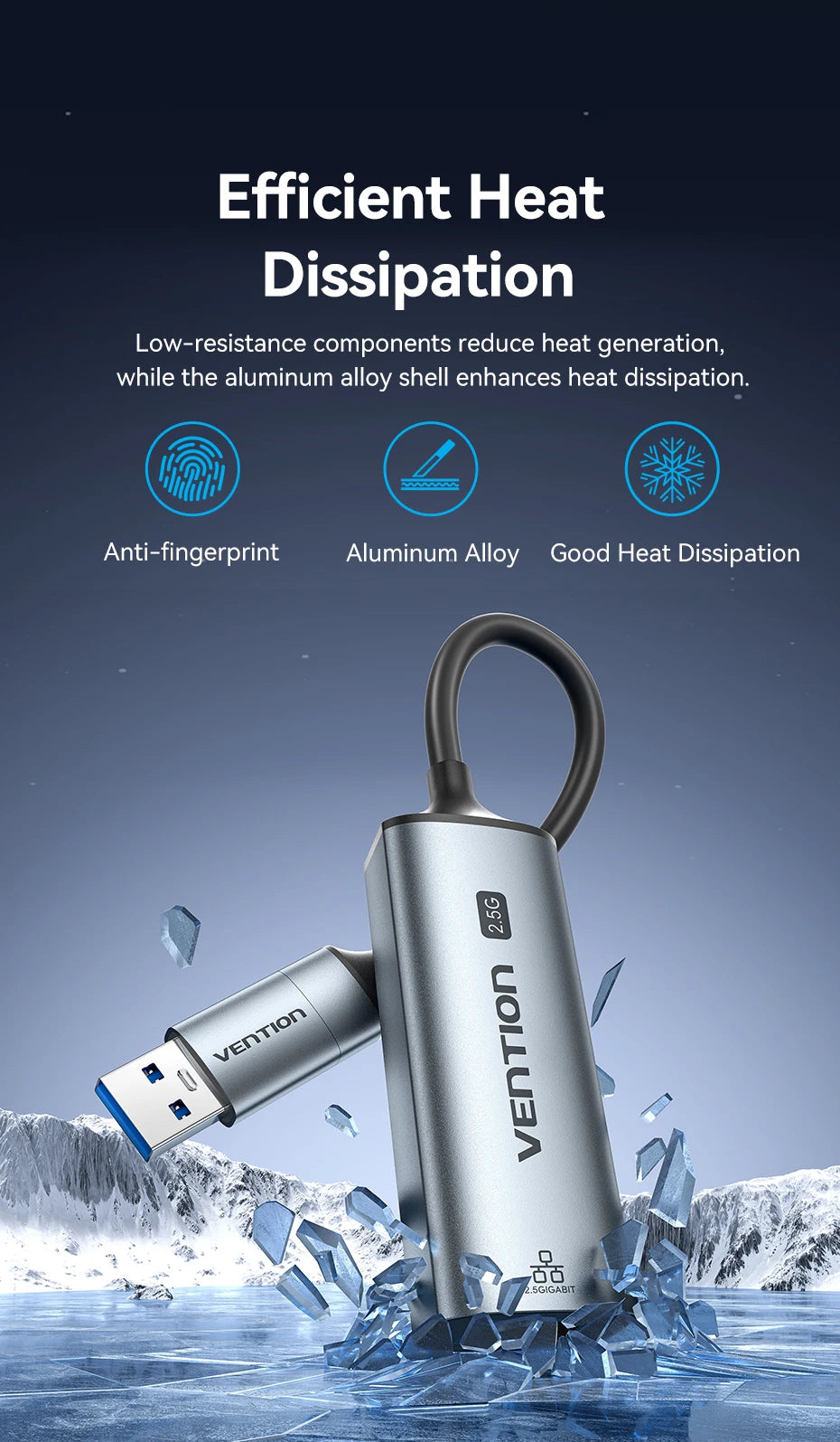 Vention USB A C 2.5G Ethernet Adapter USB 3.0 2500/1000 Mbps Network Card for MacBook iPad USB Lan RJ45 for PC Windows Laptop
