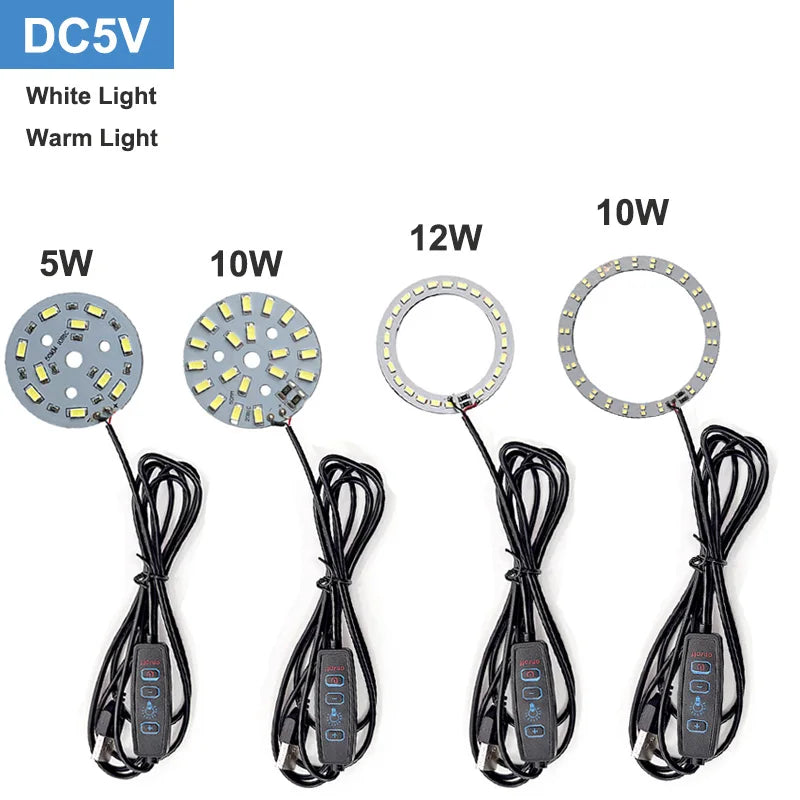 1Pcs USB Plug DC5V LED Light Source SMD5730 LED Light Beads Ring Chip with Black 1.5M Switch Cable 5W 10W 12W White /Warm Light.