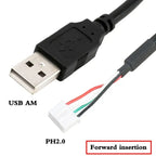 USB 2.0 to PH2.0/XH2.54/mx1.25 Data Cable, 4-Pin PH2.0 Pin to USB 2.0 Connection Cable, Small Motherboard USB Pin