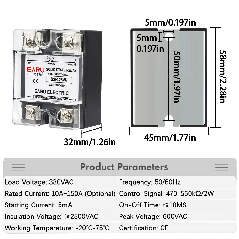 EARU SSR-10VA 25VA 40VA Solid State Relay Voltage Regulator SSR 10A-150A AC 380V Output Potentiometer PID Temperature Controller