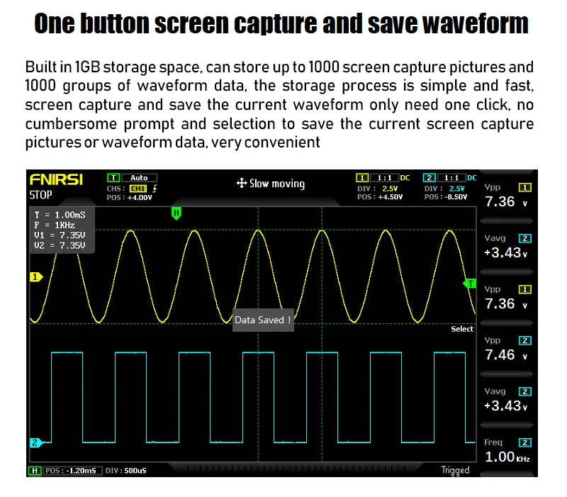 FNIRSI-1014D 1013D TC3 Oscilloscope 3-in-1 Dual Channel Input Signal Generator 100MHz * 2 Analog Bandwidth 1GSA/s Sampling Rate