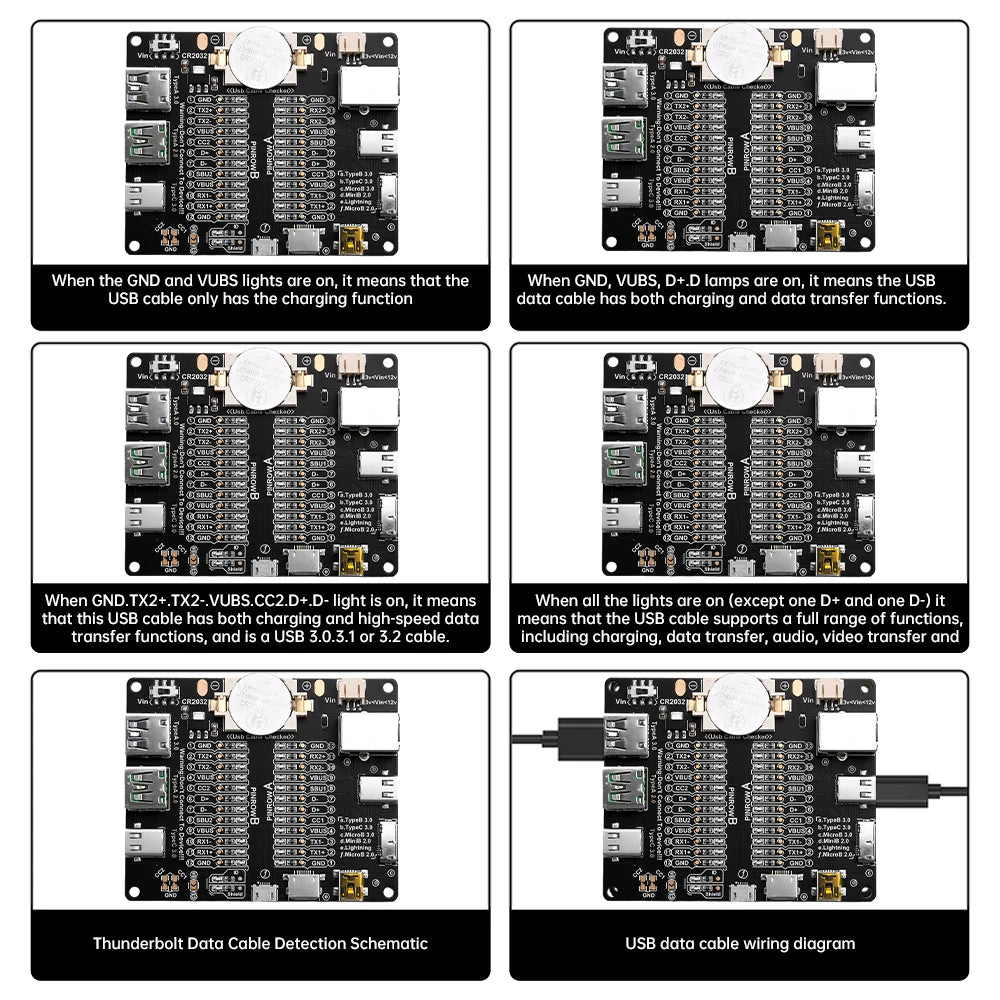DT3 ON-OFF Data Cable Detection Board For iPhone Android Data Cable Type-C Micro Lightning Data Switching Test Board