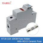 1Set RT18-32X AC 500V~690V 32A 1 Pole 10x38MM DIN Rail Mounting Fuse Holder Base With LCD LED Light & RO15 Ceramic Fuse 0.5A-32A